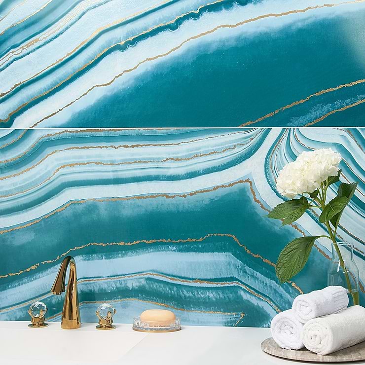 Agate Art Ocean Green 24x48 Artisan Decor Polished Porcelain Tile; in Green Porcelain; for Backsplash, Kitchen Wall, Wall Tile, Bathroom Wall, Shower Wall; in Style Ideas Art Deco, Contemporary, Modern, Transitional, Tropical, Whimsical; released 2023; new, trends