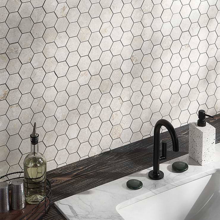 Portrait Ivory 2" Hexagon Matte Porcelain Mosaic Tile