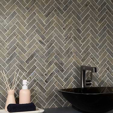 Portrait Sage Gray 1x4 Herringbone Matte Porcelain Mosaic  - Sample