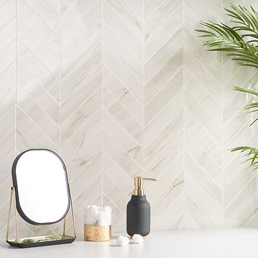 DreamStone Dolomite Snow 2x8 Chevron Polished Porcelain Mosaic - Sample
