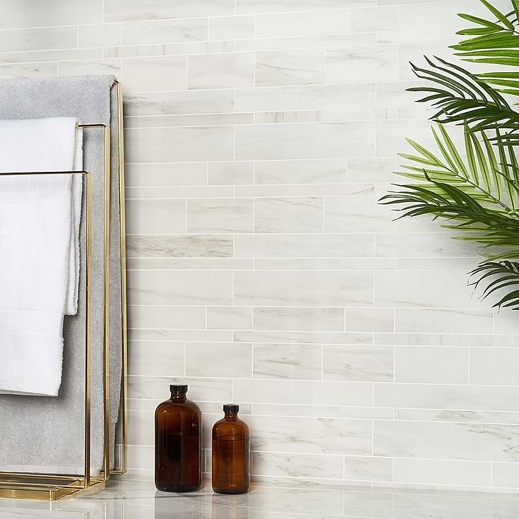 dreamstone Dolomite Snow White Railroad Matte Porcelain Mosaic; in White with Grey Veining Porcelain; for Backsplash, Floor Tile, Kitchen Floor, Kitchen Wall, Wall Tile, Bathroom Floor, Bathroom Wall, Shower Wall, Shower Floor, Outdoor Floor, Outdoor Wall, Commercial Floor, Pool Tile; in Style Ideas Art Deco, Beach, Classic, Craftsman, Contemporary, Modern, Traditional, Transitional; released 2023; new, trends