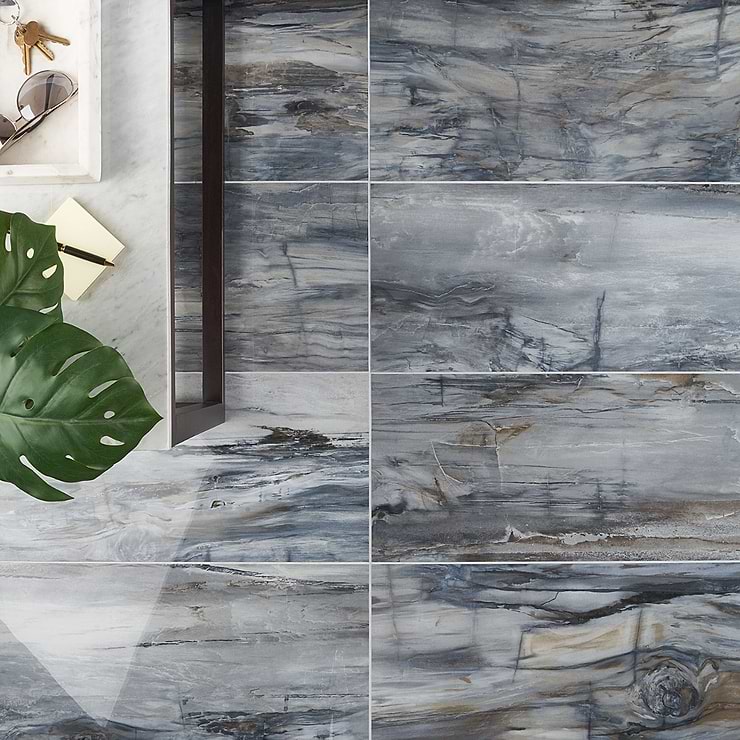 Petrawood Blue 12x24 Polished Porcelain Tile