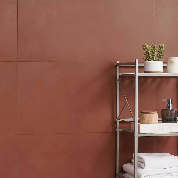Clay Grace Red 16x32 Tile Matte Porcelain Tile; in Red Porcelain; for Backsplash, Floor Tile, Kitchen Floor, Kitchen Wall, Wall Tile, Bathroom Floor, Bathroom Wall, Shower Wall, Shower Floor, Commercial Floor; in Style Ideas Contemporary, Industrial, Mid Century, Modern, Traditional, Transitional; released 2023; new, trends