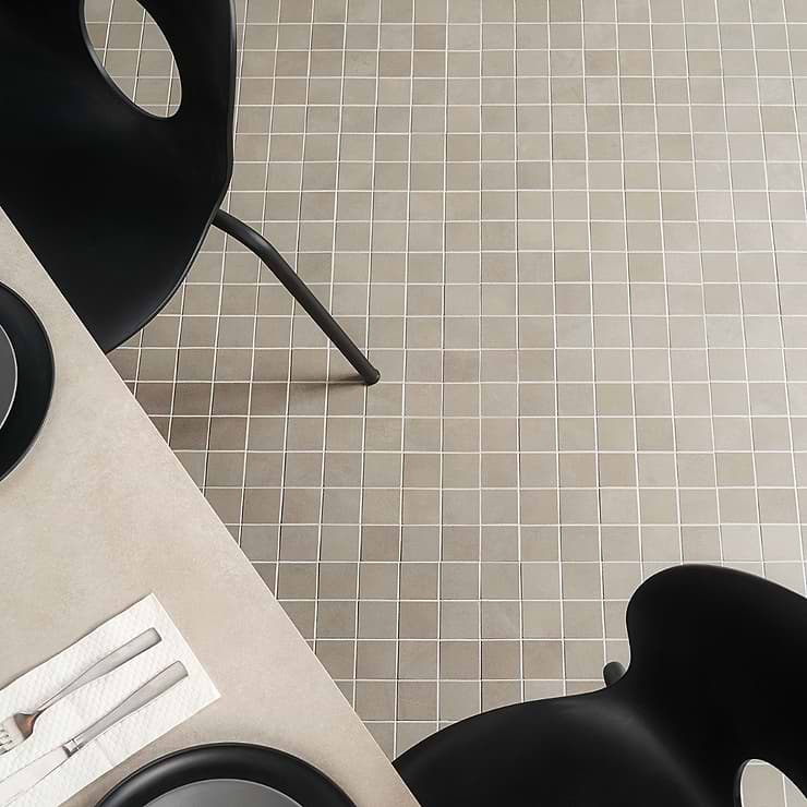 Clay Trust Gray 2x2 Matte Porcelain Mosaic; in Gray Porcelain; for Backsplash, Floor Tile, Kitchen Floor, Kitchen Wall, Wall Tile, Bathroom Floor, Bathroom Wall, Shower Wall, Shower Floor, Commercial Floor; in Style Ideas Contemporary, Industrial, Mid Century, Modern, Traditional, Transitional; released 2023; new, trends