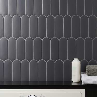 Parry Charcoal Black 3x8 Matte Fishscale Ceramic Tile