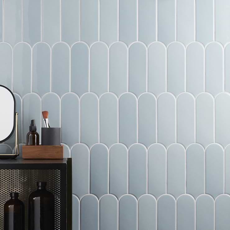 Parry Blue 3x8 Fishscale Glossy Ceramic Wall Tile