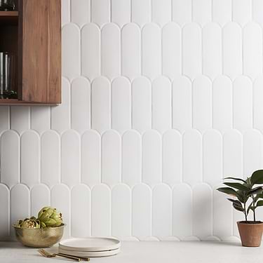 Parry  White 3x8 Fishscale Matte Ceramic Tile - Sample