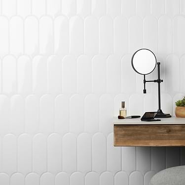 Parry  White 3x8 Fishscale Glossy Ceramic Tile - Sample