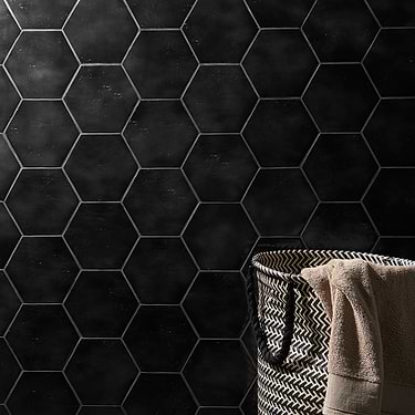 Cavallo Overcast Black 7" Hexagon Glazed Porcelain Tile