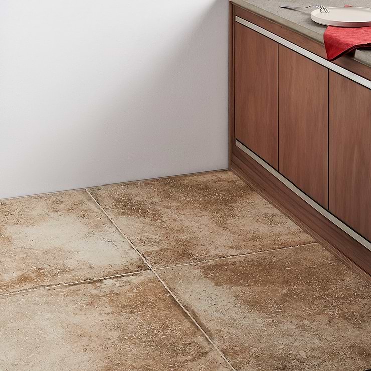 Seville Delfi Dark Beige 24x24 Travertine Look Matte Porcelain Tile