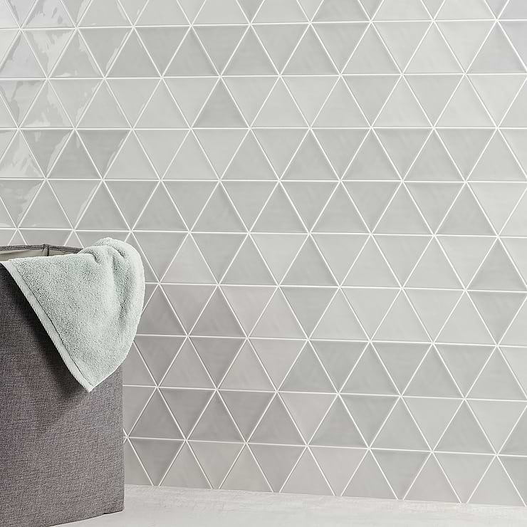 Bellami Triangulo Grigio Gray 4x5 Polished Ceramic Tile; in Gray  Ceramic ; for Backsplash, Kitchen Wall, Wall Tile, Bathroom Wall, Shower Wall, Outdoor Wall; in Style Ideas Beach, Classic, Contemporary, Cottage, Craftsman, Farmhouse, Industrial, Mid Century, Modern, Traditional, Transitional