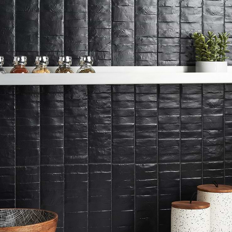 Rework Leather Black 3x12 Matte Porcelain Tile
