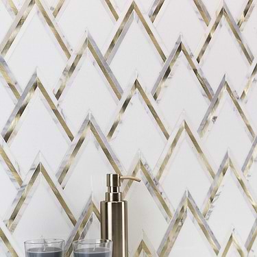 VZAG White & Gold Polished Marble & Brass Mosaic by Vanessa Deleon - Sample
