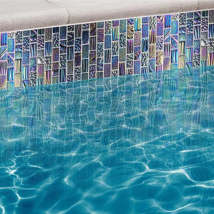 Laguna Iridescent Midnight Multicolor 1x2 Brick Polished Glass Mosaic Tile