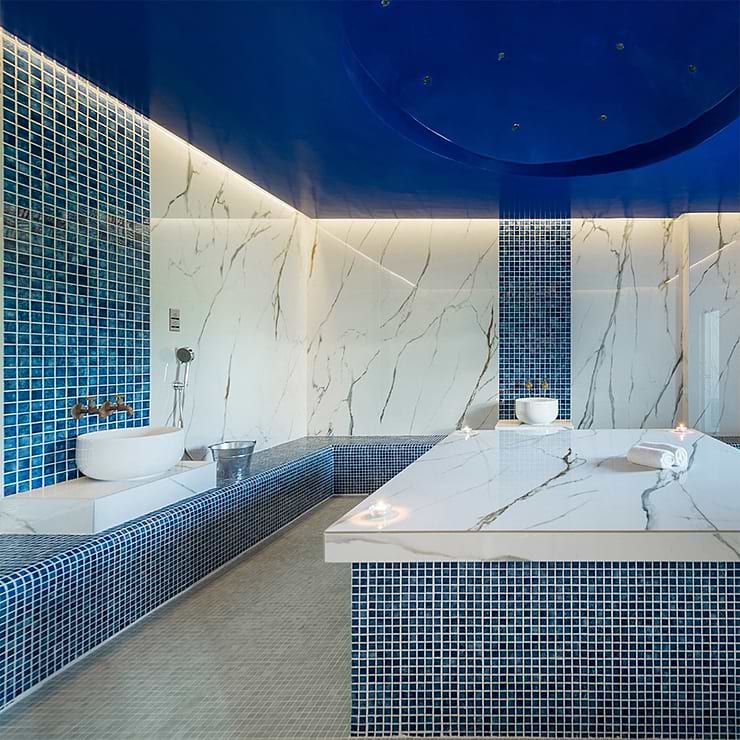 Swim Cascara Blue 2x2 Glossy Glass Mosaic Tile