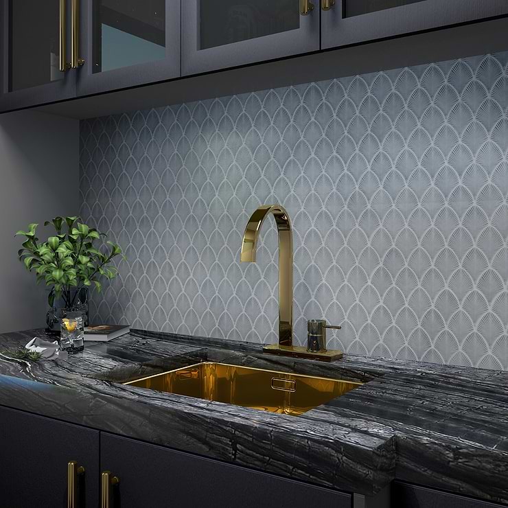 Nabi Sky Blue 3x4" Fishscale Polished Glass Mosaic Tile