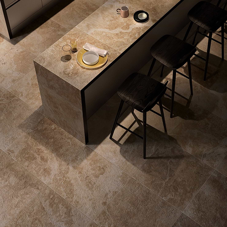 Paleo Travertine 24x24 Textured Porcelain 2CM Outdoor Paver; in Cream Porcelain ; for Floor Tile, Kitchen Floor, Outdoor Floor, Outdoor Wall, Commercial Floor; in Style Ideas Classic, Industrial, Modern, Rustic