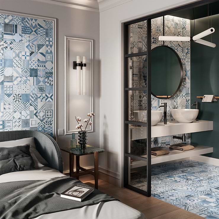 Deco Lisbon Blue 12x24 Matte Porcelain Tile; in Blue Porcelain; for Backsplash, Floor Tile, Kitchen Floor, Kitchen Wall, Wall Tile, Bathroom Floor, Bathroom Wall, Shower Wall, Shower Floor, Outdoor Wall; in Style Ideas Mediterranean, Mid Century, Whimsical; released 2023; new, trends
