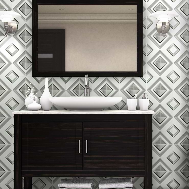 Euphoria Marble Silk Gray 12x12 Square Polished Mosaic; in Gray & White Marble; for Backsplash, Kitchen Wall, Wall Tile, Bathroom Wall; in Style Ideas Art Deco, Classic, Contemporary, Traditional, Transitional