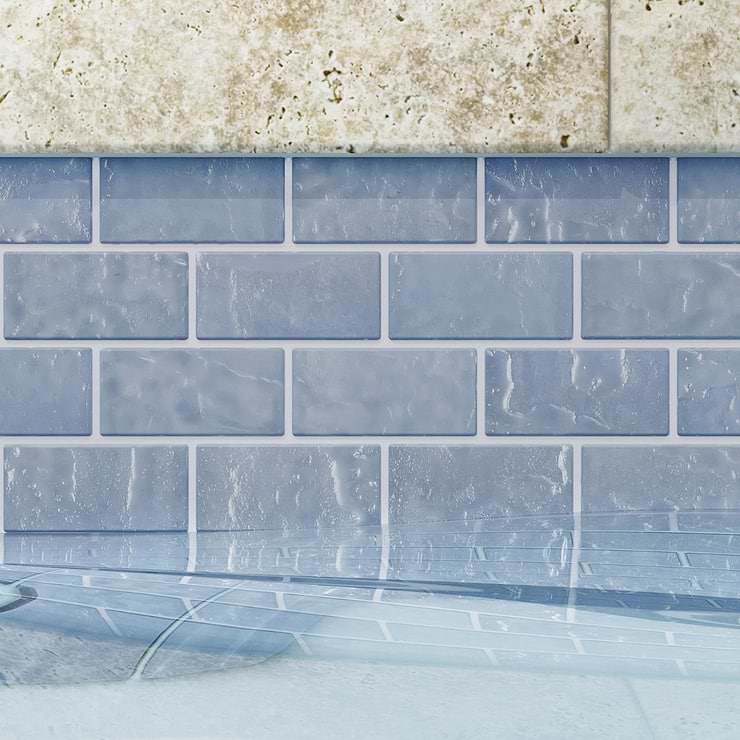 Watercolors Iridescent Light Blue 1X2 Brick Glass Mosaic