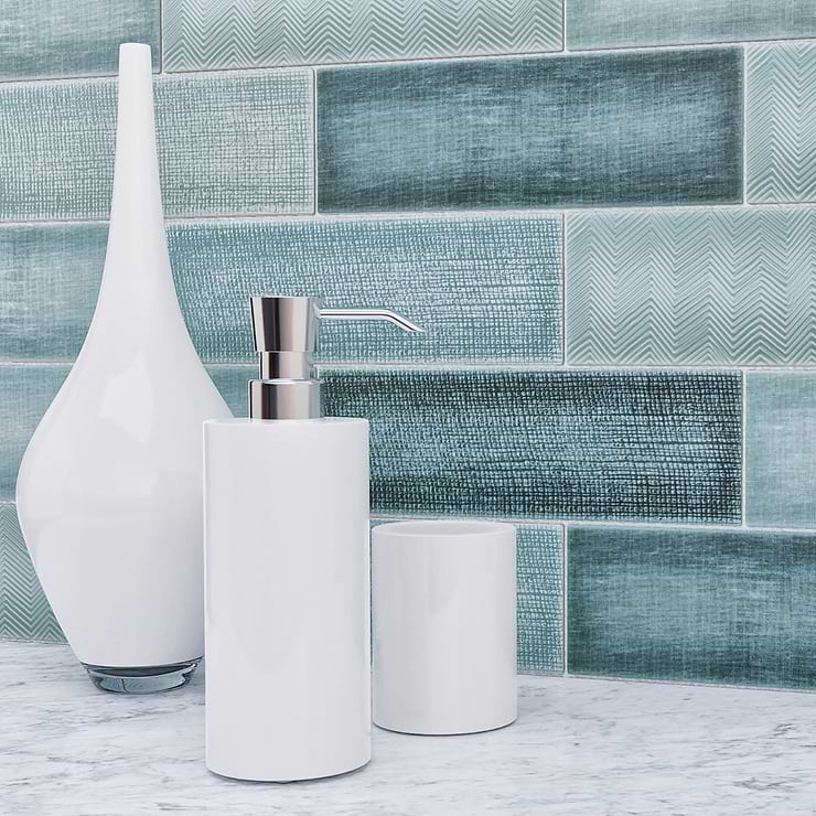 Splendor Blue 4x12 Polished Ceramic Subway Tile; in Blue Ceramic; for Backsplash, Kitchen Wall, Wall Tile, Bathroom Wall, Shower Wall; in Style Ideas Beach, Classic, Craftsman, Industrial, Mid Century, Modern, Traditional, Transitional