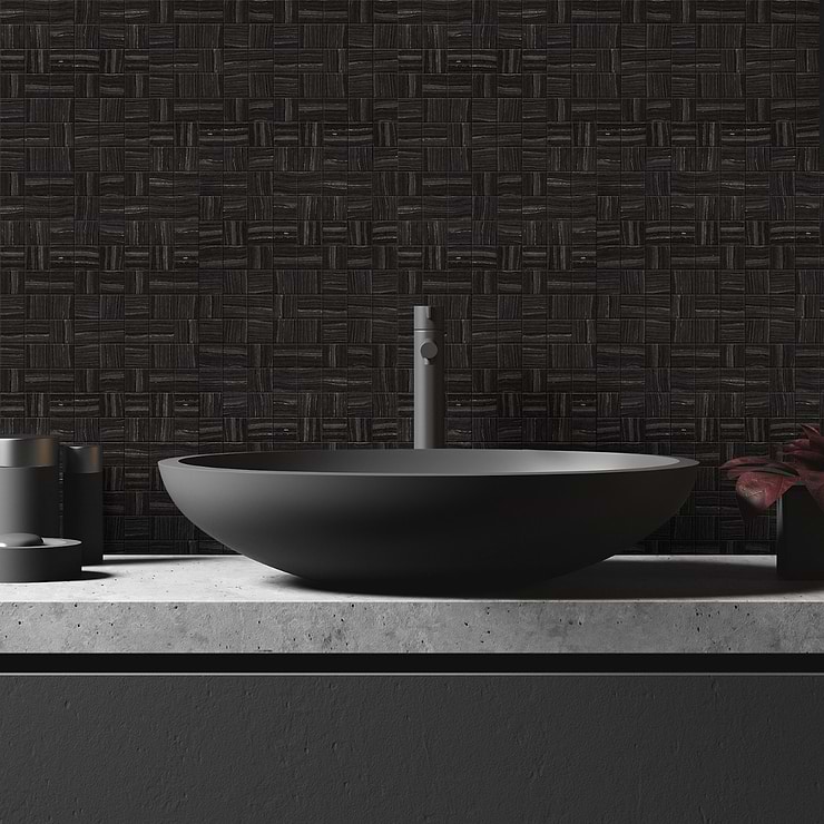 Miles Universe Black 2x2 Matte Porcelain Mosaic; in Universe Black Porcelain; for Backsplash, Floor Tile, Kitchen Floor, Kitchen Wall, Wall Tile, Bathroom Floor, Bathroom Wall, Shower Wall, Shower Floor, Outdoor Floor, Outdoor Wall, Commercial Floor, Pool Tile; in Style Ideas Contemporary, Modern, Traditional