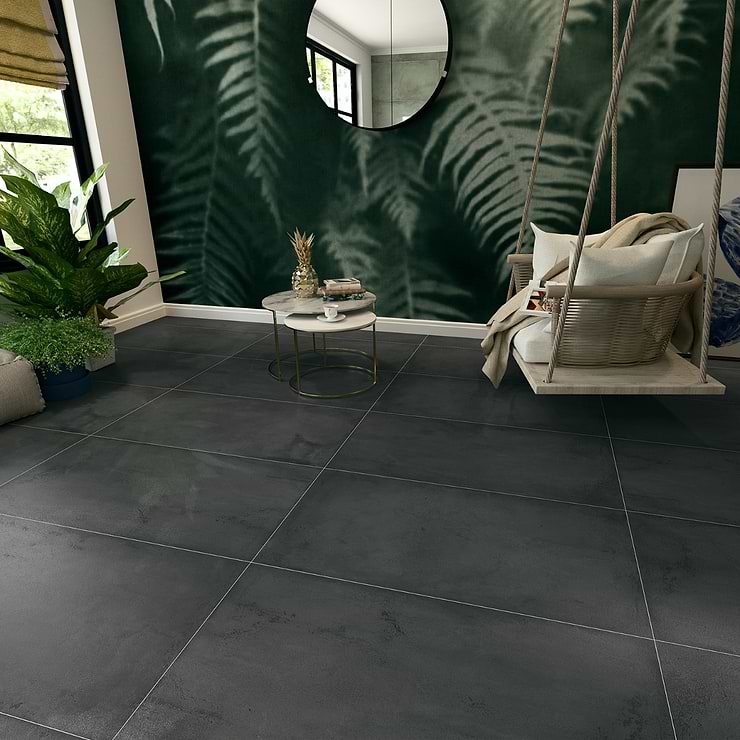 Angela Harris Flatiron Black 24x48 Semi-Polished Porcelain Tile
