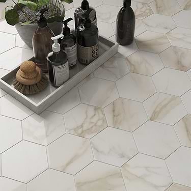 Amalfi Calacatta White 6" Hexagon Polished Porcelain Tile