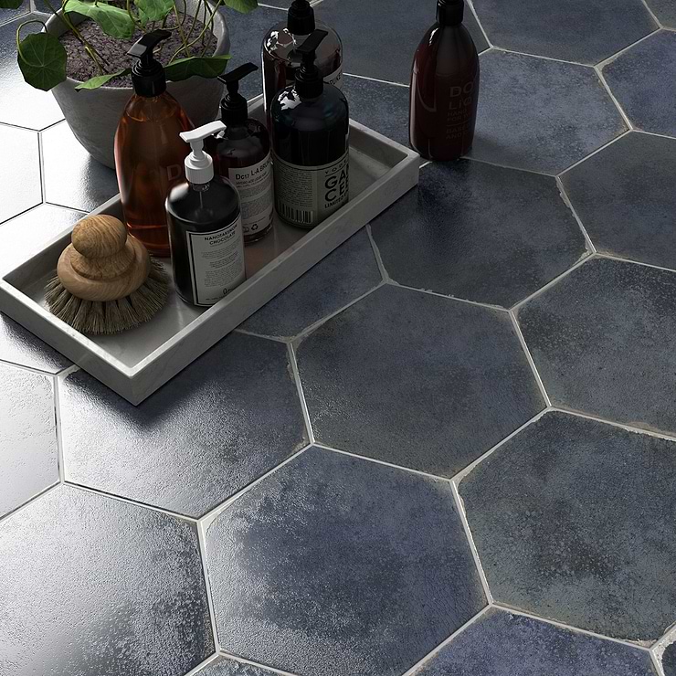 Kalay Blue 9" Hexagon Polished Porcelain Tile