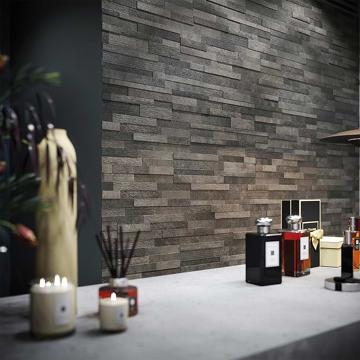 Lodge Stone 3D Dark 6x24 Textured Porcelain Wall Tile