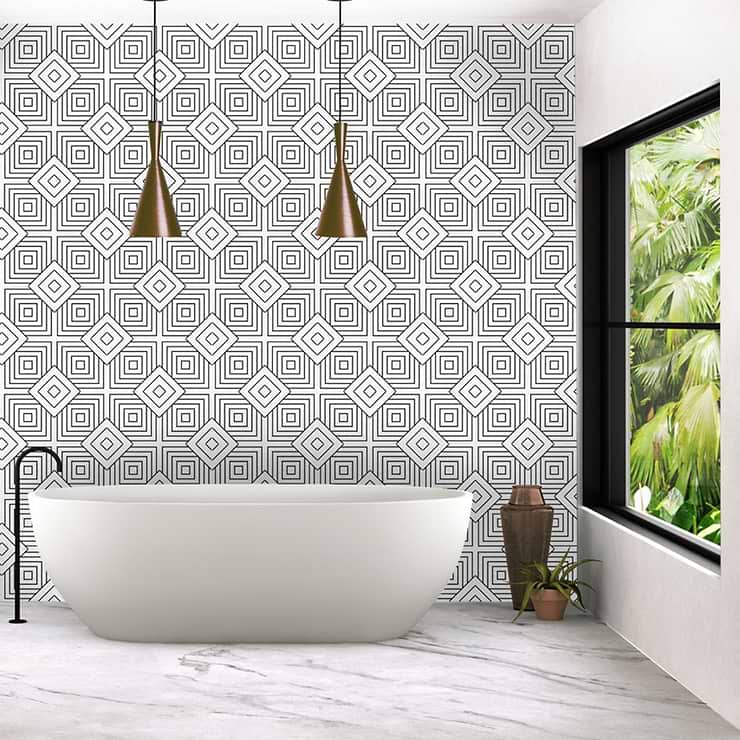 B2W Line Positive 8x8 Matte Porcelain Tile