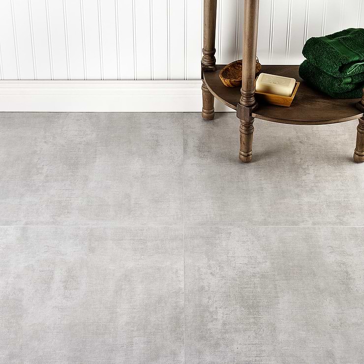 Basic Cement Silver 24X24 Matte Porcelain Tile; in Light Gray Porcelain; for Backsplash, Floor Tile, Kitchen Floor, Kitchen Wall, Wall Tile, Bathroom Floor, Bathroom Wall, Shower Wall, Outdoor Floor, Outdoor Wall, Commercial Floor; in Style Ideas Classic, Craftsman, Industrial, Modern, Rustic, Transitional