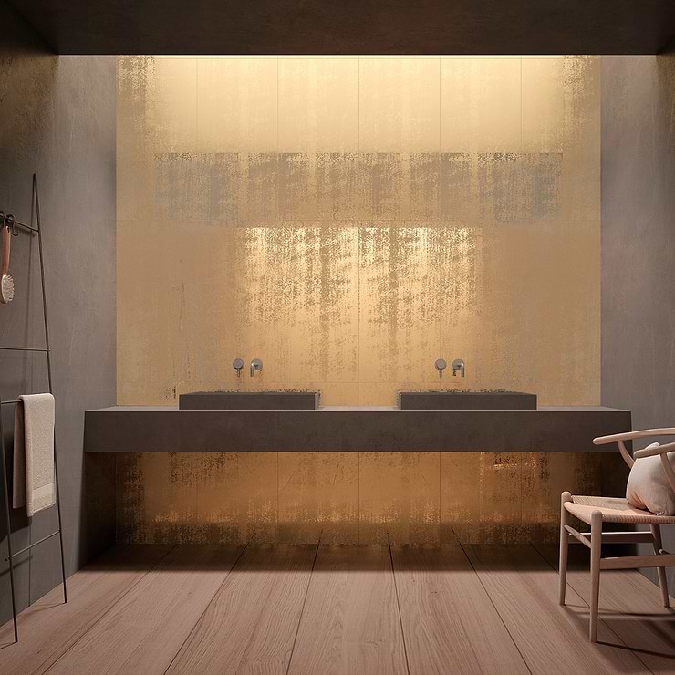 Amulet Mist Gold 18x36 Metal Laminated Porcelain Tile