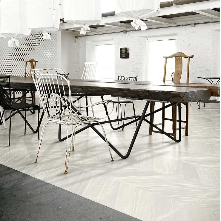 Sculpt Chevron White 24x48 Natural Porcelain Tile