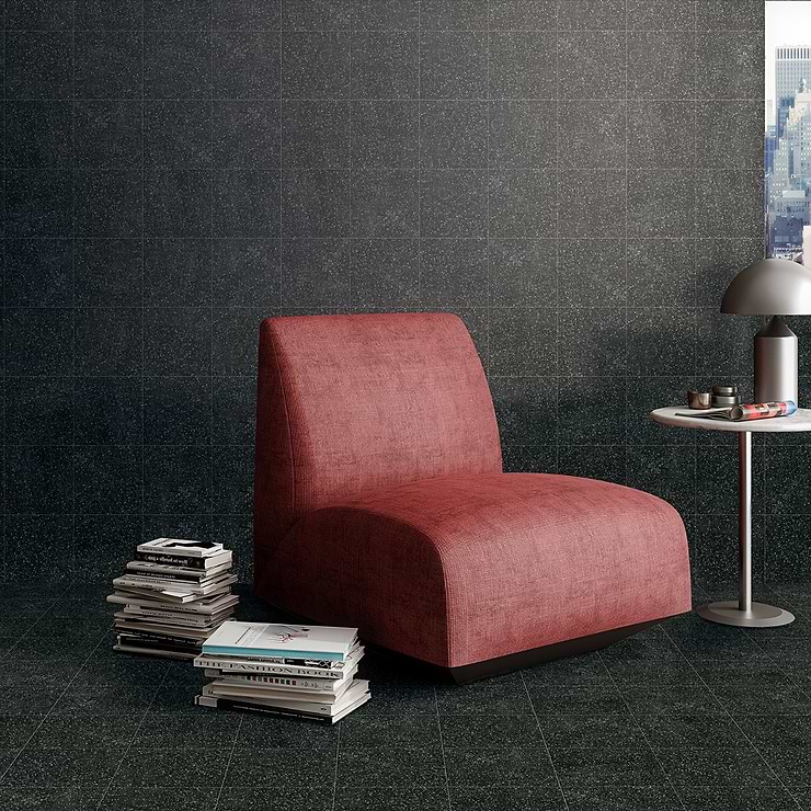 Art Geo by Elizabeth Sutton Terrazzo Charcoal Gray 8x8 Matte Porcelain Tile