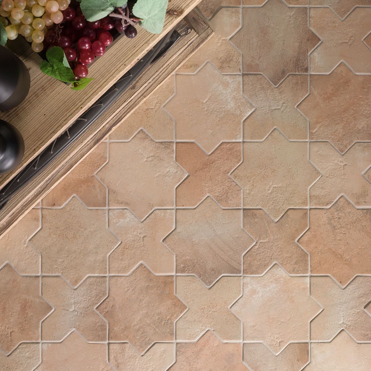Parma Cotto Brown Matte Star and Cotto Brown Matte Cross 6" Terracotta Look Porcelain Tile