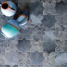 Not for Sale-Parma Denim Blue Matte Star and Denim Blue Matte Cross 6" Terracotta Look Porcelain Tile