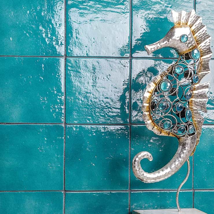 Cavallo Fiji Blue 7X7 Glazed Porcelain Tile; in Carribean Blue Extruded Porcelain; for Backsplash, Floor Tile, Kitchen Floor, Kitchen Wall, Wall Tile, Bathroom Floor, Bathroom Wall, Shower Wall, Shower Floor, Outdoor Floor, Outdoor Wall, Commercial Floor, Pool Tile; in Style Ideas Beach, Classic, Craftsman, Mediterranean, Mid Century, Transitional, Tropical
