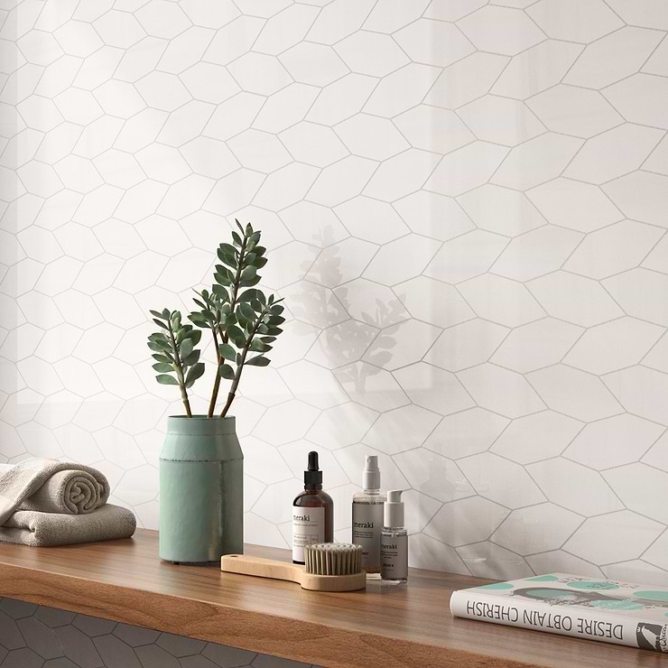 Minera Dolomite Warm White  Foliage Marble Look Polished Porcelain Mosaic Tile