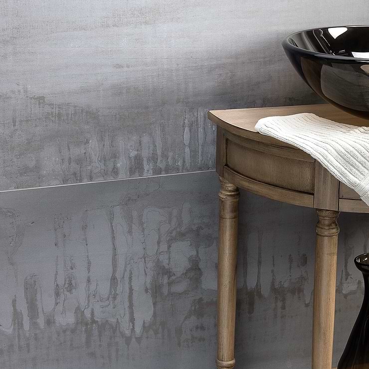 Inspira Steel Gray 24x48 Matte Porcelain Tile by Angela Harris; in Metallic Dark Gray Porcelain ; for Backsplash, Floor Tile, Kitchen Floor, Kitchen Wall, Wall Tile, Bathroom Floor, Bathroom Wall, Shower Wall, Outdoor Floor, Outdoor Wall, Commercial Floor; in Style Ideas Craftsman, Industrial, Mid Century, Modern