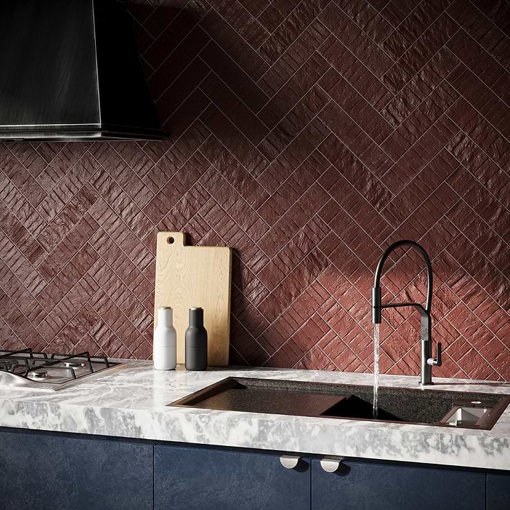 Rework Burgundy Red 3x12 Matte Porcelain Subway Tile; in Burgundy Porcelain; for Backsplash, Kitchen Wall, Wall Tile, Bathroom Wall, Shower Wall, Outdoor Wall; in Style Ideas Contemporary, Craftsman, Industrial, Mid Century, Modern, Transitional; released 2023; new, trends