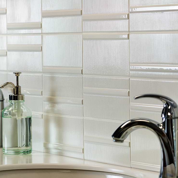 Vector Reverb Hueso White 4X8 Polished Ceramic Tile; in White Ceramic; for Backsplash, Kitchen Wall, Wall Tile, Bathroom Wall, Shower Wall; in Style Ideas Classic, Cottage, Craftsman, Farmhouse, Industrial, Mid Century, Rustic, Traditional