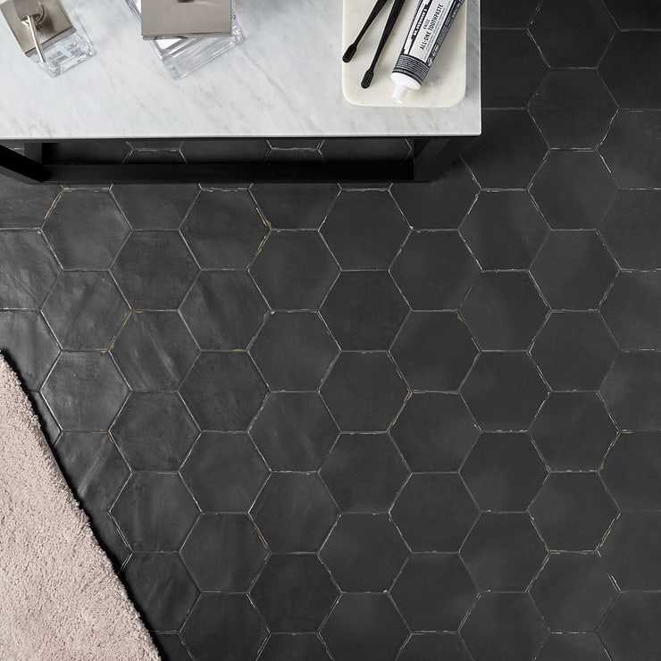 Sasha Hex Sorrentine Nero 6" Matte Porcelain Hexagon Tile