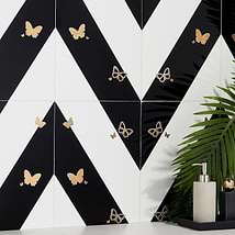 Timeless Butterflies Nero Blanco 12x18 Polished Nanoglass Porcelain Tile By Elizabeth Sutton 