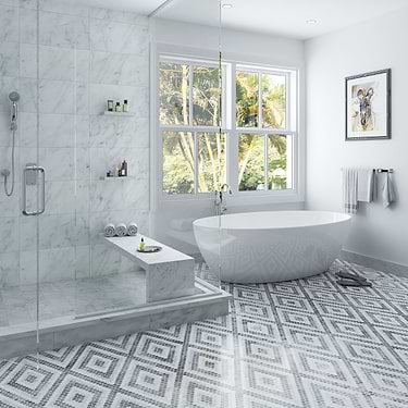 Juno Diamond Gray and White 1" Hexagon Polished Marble Mosaic