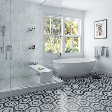 Juno Honeycomb Black and White 1" Hexagon Polished Marble Mosaic