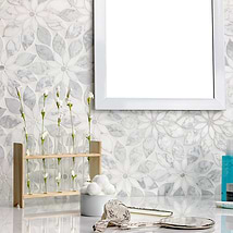 Wildflower Winds Breath White Thassos and Carrara Marble Polished Tile