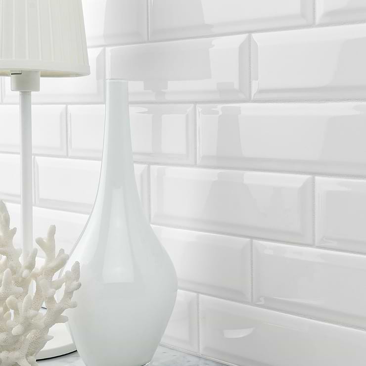Astoria Beveled Brilliant White Glazed 3x9 Ceramic Subway Wall Tile