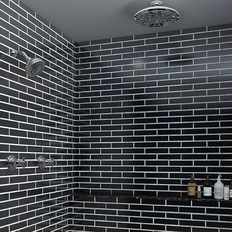 New Palm Beach by Krista Watterworth Brick Black 3x12" Polished Marble Mosaic