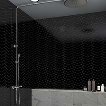 New Palm Beach by Krista Watterworth Floral Black Chevron Polished Marble Mosaic